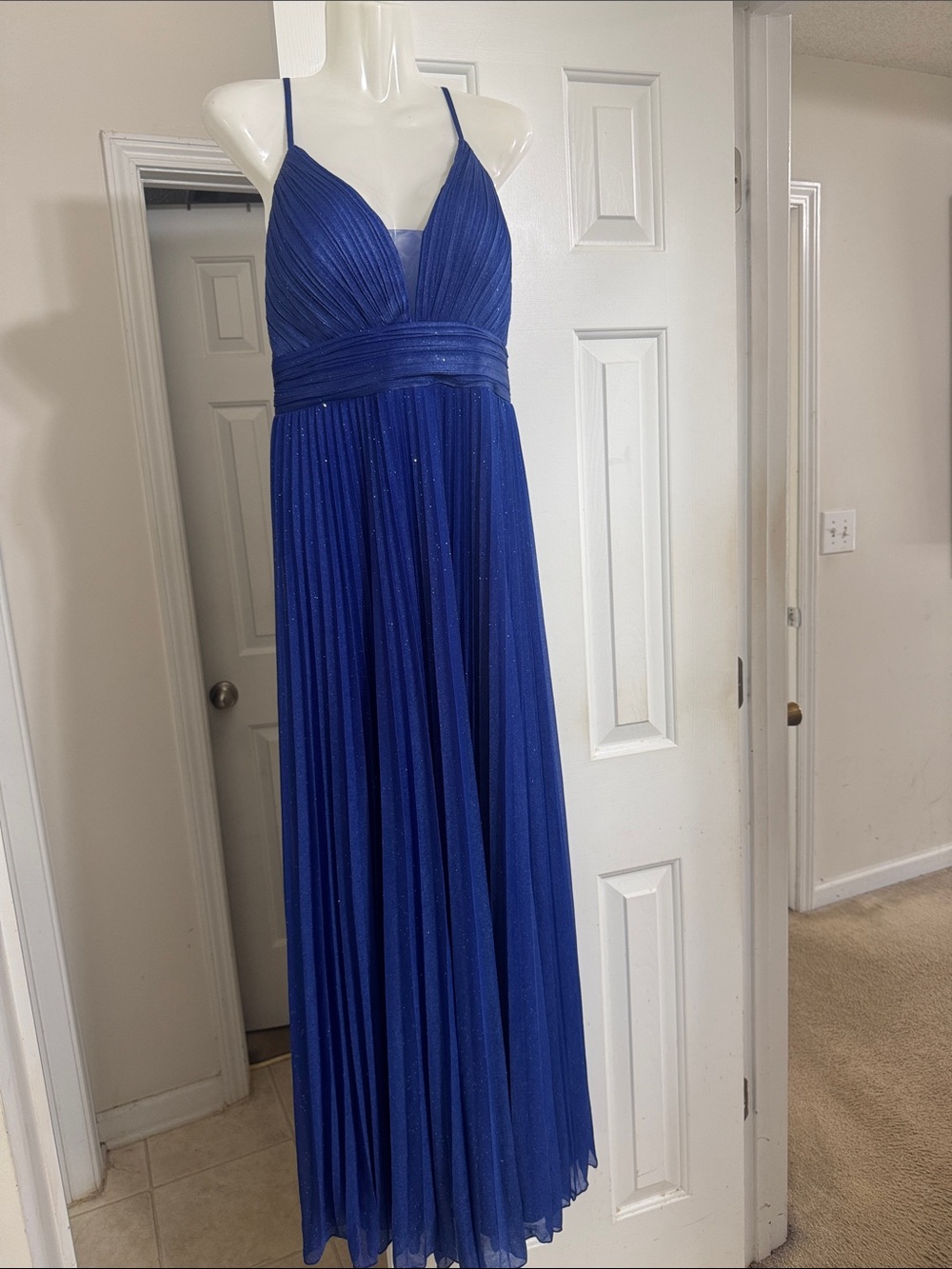 Elegant Royal Blue Spaghetti Strap Evening Gown